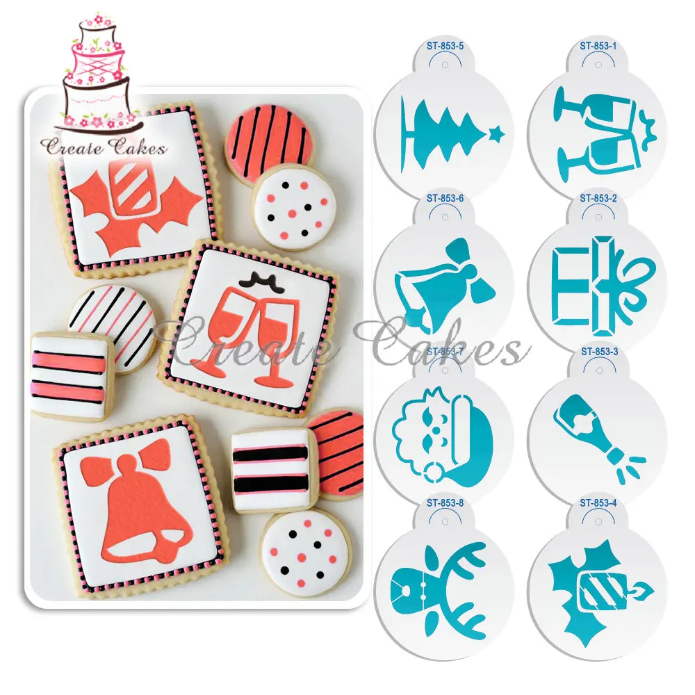 

8Pcs Bell Stencil for Cookie Christmas Stencil Fondant Stencil Cupcake Cake Decorating Stencil