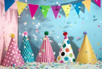 

Laeacco Baby Birthday Party Flags Ribbons Hat Celebration Portrait Photo Background Photography Backdrop Photocall Photo Studio