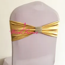 100 шт. блестящие эластичная лента для стула ремешок; декор в виде золотистых металлических ткани для купальники, из спандекса, повязка на стул со съемными Стразы сетчатая Пряжка для свадьбы
