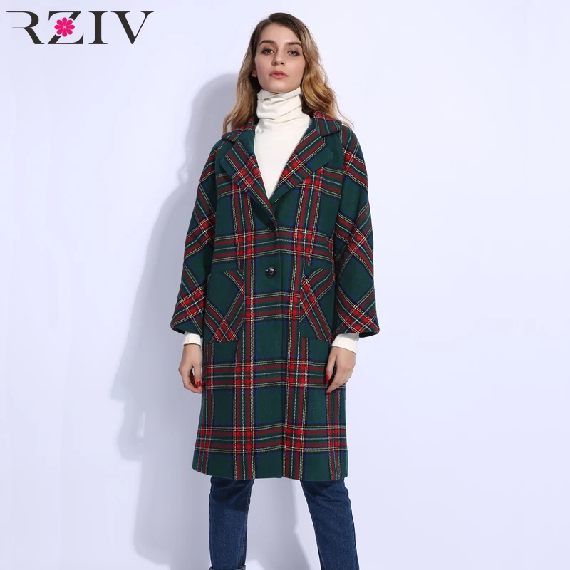 RZIV 2018 Winter long coat Women casual plaid coat pocket decoration loose oversized coat