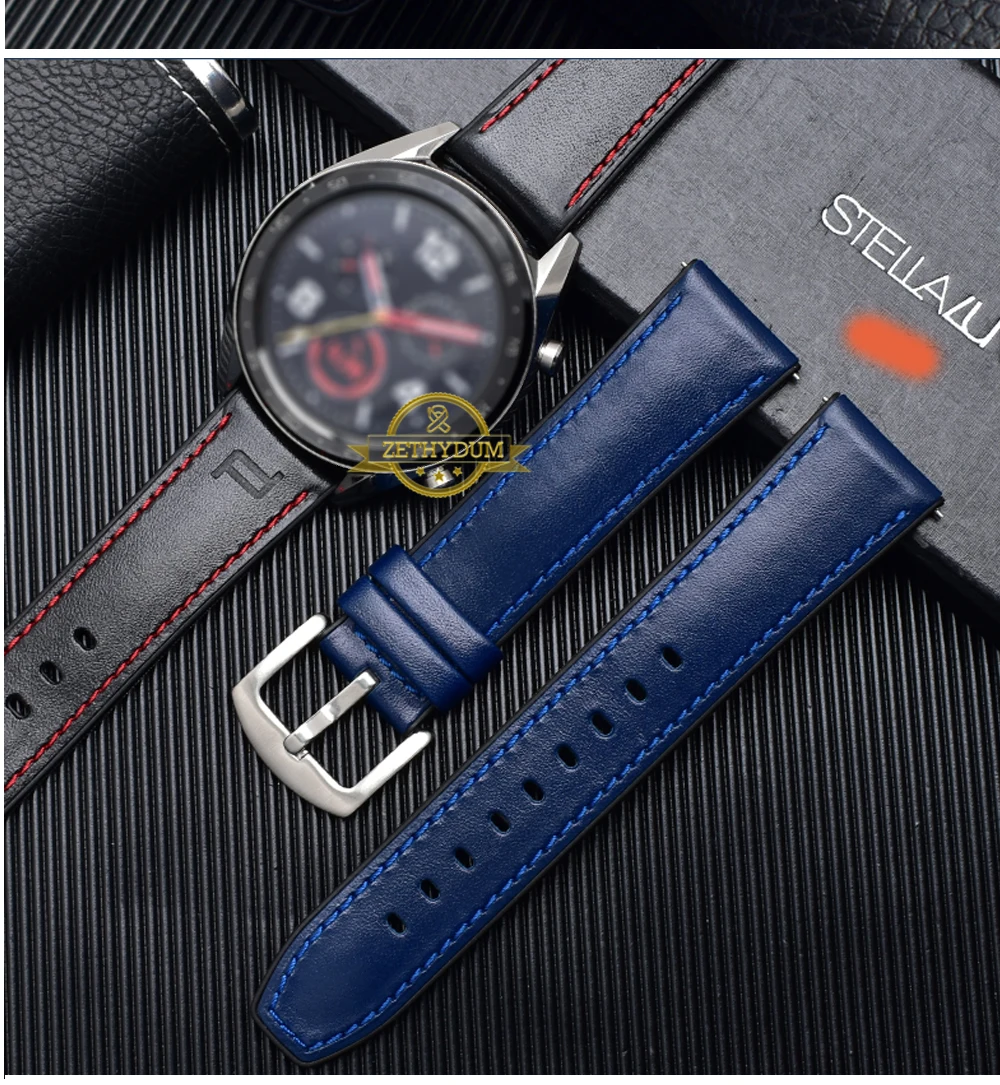 Ремешок для часов из натуральной кожи для huawei watch GT Magic Dream watch 2pro ремешок для часов 22 мм браслет с резиновой подошвой синий ремешок