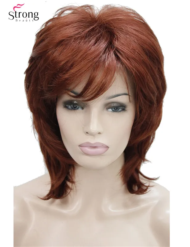 Short Shaggy Layered Copper Red Classic Cap Full Synthetic Wig