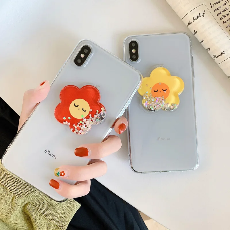 

Smiley Flower Star Sequins Phone Case for iPhone XS MAX XR Quicksand Transparent Back Cover for iPhone X 8 7 6S 6 Plus Coque
