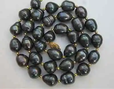 

Free shipping hot sale Women Bridal Wedding Jewelry >>2015 HOT MELL 10-13MM TAHITIAN BLACK DROP PEARL NECKLACE 14K20