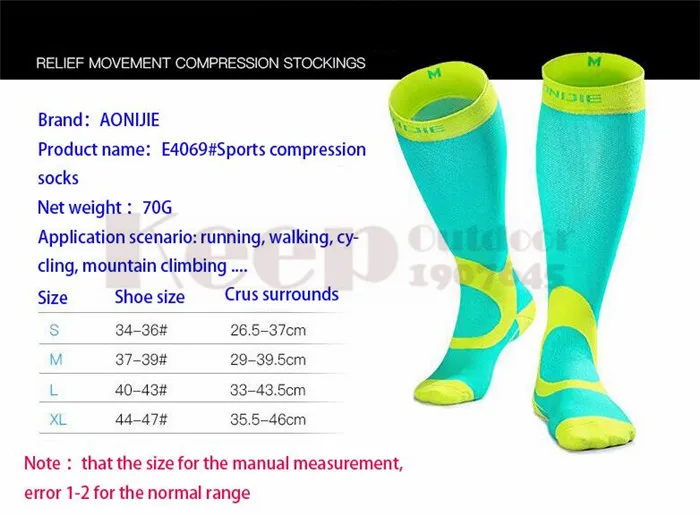 AONIJIE, 1 пара компрессионных носков, Спортивные Чулки для велоспорта, для пеших прогулок, бега, марафона, футбола, для мужчин и женщин, для занятий спортом, езды на велосипеде