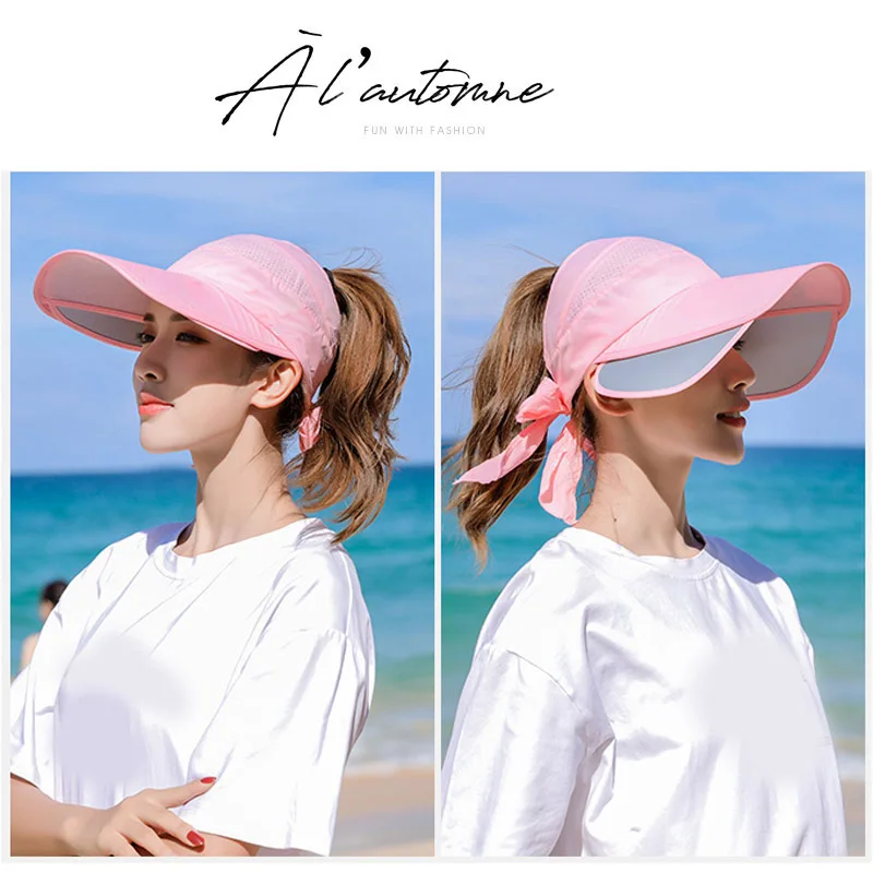 Retractable Women Sun Visor Summer Sun Hat Unisex UV Hat Cap Beach Headwear New Wide Brim Beach Adjustable UV Protect