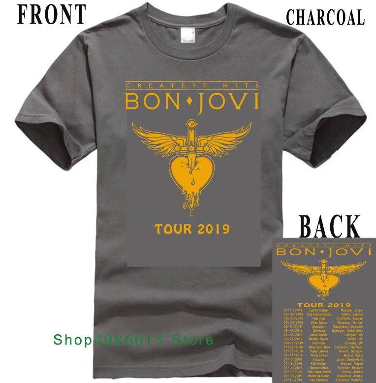 Новинка, черная футболка Bon Jovi The Ressurection Music World Tour, размеры от S до 3XL, модная летняя хлопковая футболка с короткими рукавами - Цвет: charcoal