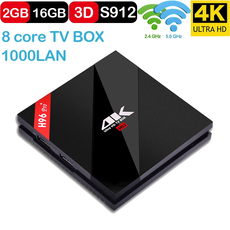 H96 pro plus Android TV Box 2g 16g Восьмиядерный процессор Amlogic S912 DDR3 2 4g + 5 8g doppio WiFi 7 1