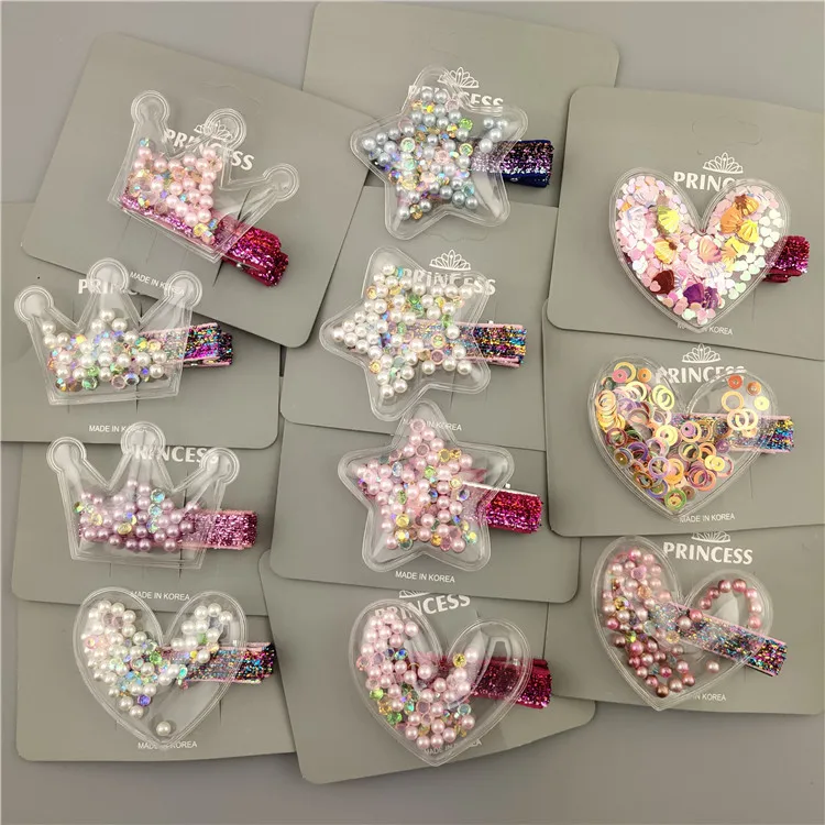

Transparent Quicksand PVC Children Hairpin Hair Clip Barrette Accessories For Girls Kids Star Crown Love Clip Hairclip Headdress