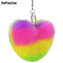 2 шт./лот плюшевые брелки Мягкие плюшевые игрушки брелок 15 см сердце Форма Для женщин пушистый мех мяч небольшой кулон с телефон Сумки GMR140
