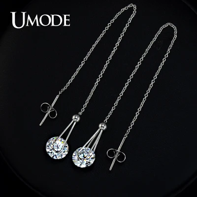 UMODE Серьги с покрытием из белого золота и швейцарским фианитом 2 карата JE0229B|long drop