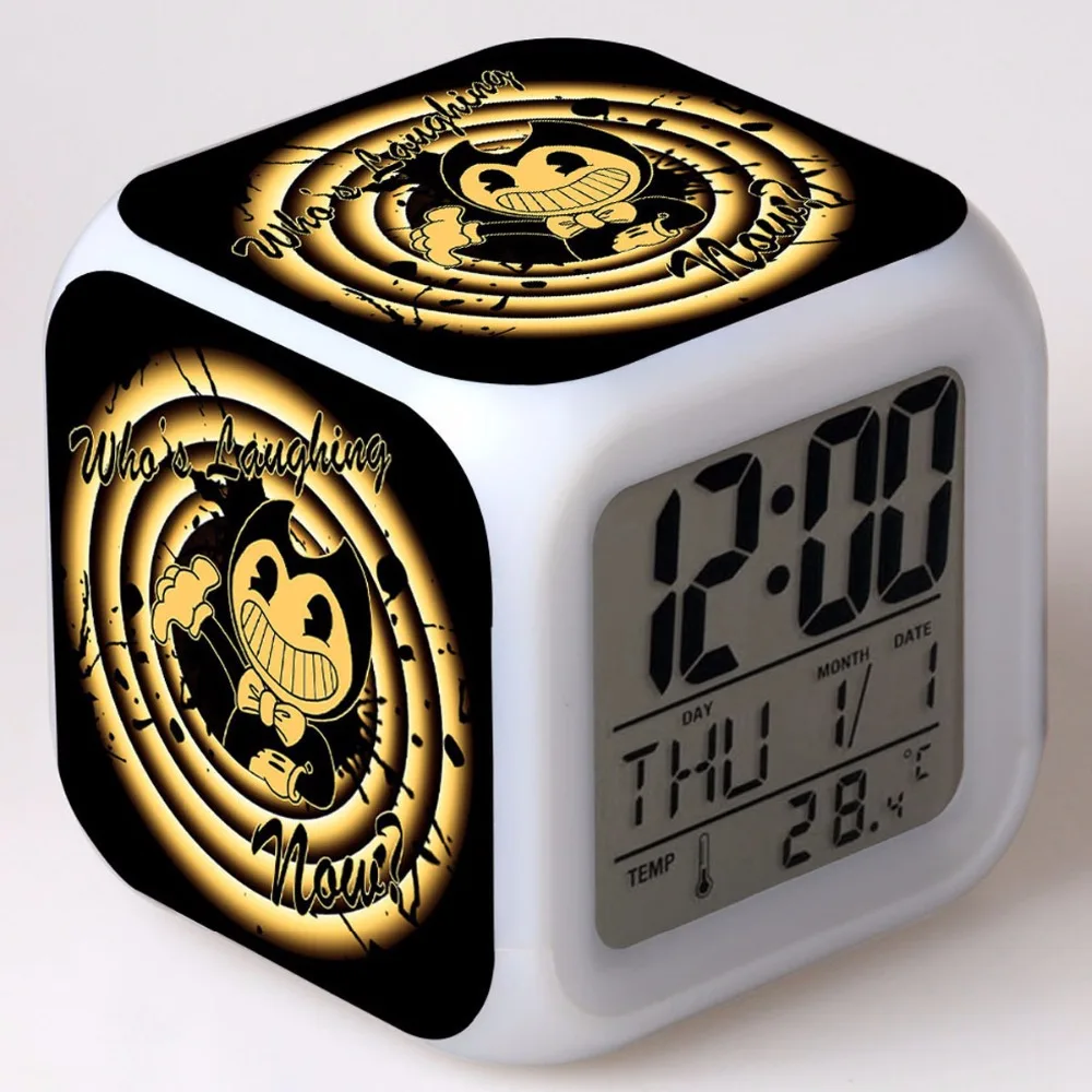 Free Drop Shipping Bendy and the Ink Machine Colorful mood LED color change alarm clock Kids