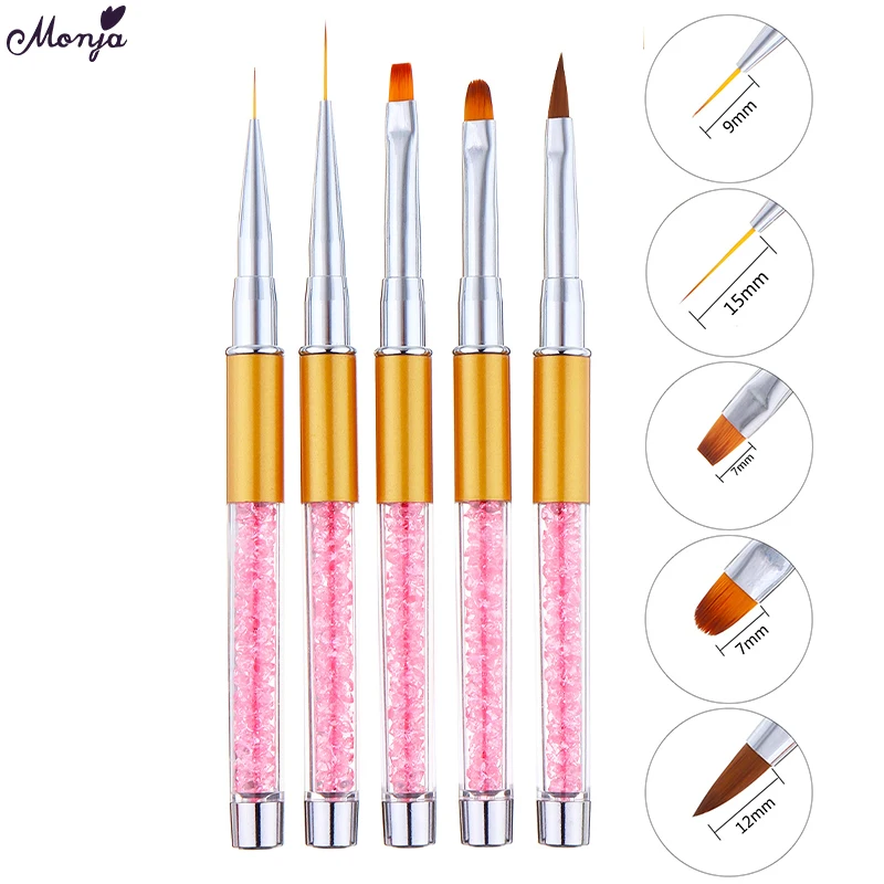 

Monja 5 Styles Nail Art Rhinestone Handle Stripes Lines Liner Painting Brush Acrylic Powder UV GEL Extension Builder Drawing Pen