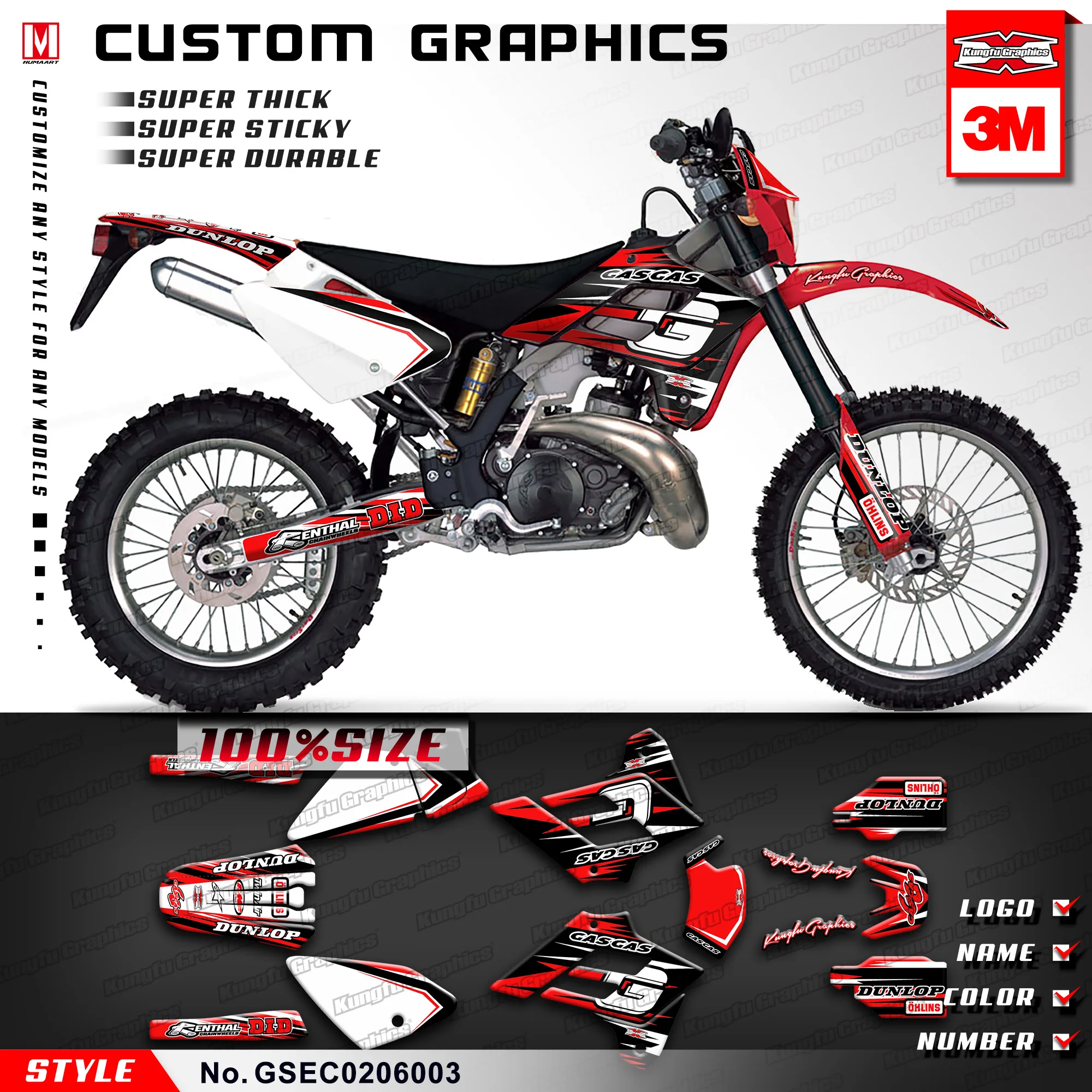 

KUNGFU GRAPHICS Personalised Stickers Kit Decal for GAS GAS EC 125 200 250 300 2002 2003 2004 2005 2006 (Style no. GSEC0206003)
