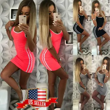 

2019 WomensStrap Long Tank Tops Slim Ladies Summer Beach Bodycon Shirts Mini Dress
