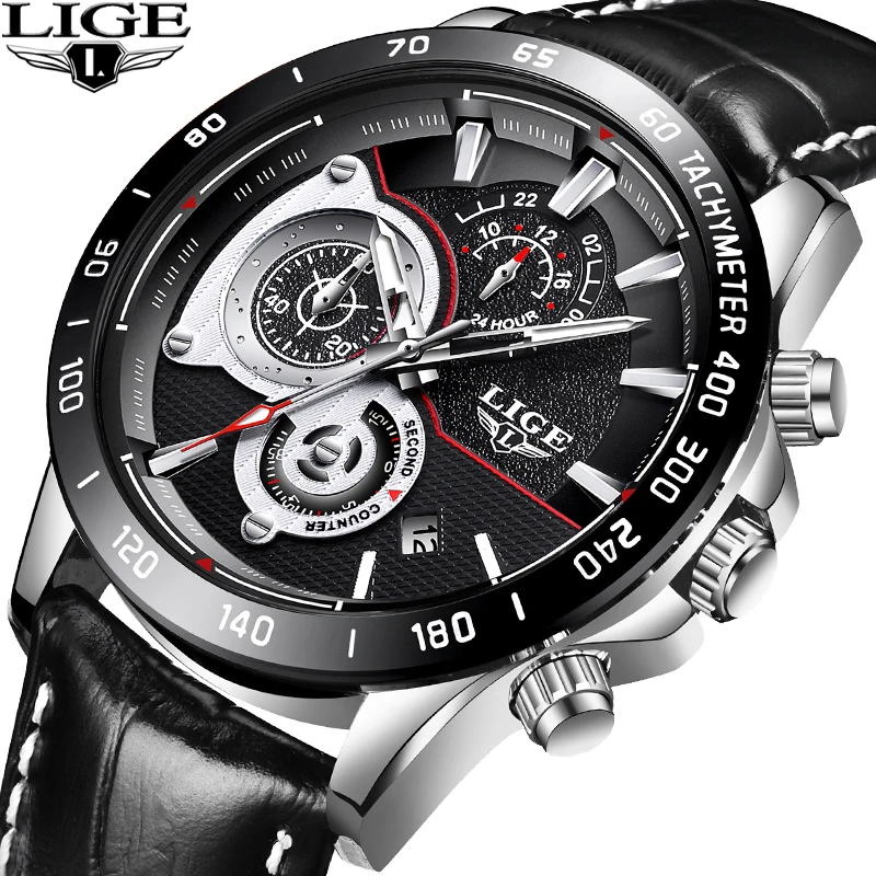 

LIGE Watch Men Fashion Sport Quartz Clock Mens Watches Top Brand Luxury leather Waterproof black Wrist Watch Relogio Masculino