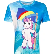 Футболка для Для женщин летние шорты рукавом Galaxy Радуга флаг Единорог Pattern 3D принт футболка с персонажами из мультфильмов Симпатичные футболки синий
