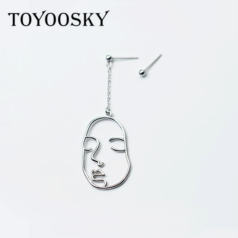 

Pure 925 Sterling Silver Human Face Bead Dangle Drop Asymmetry Earrings For Women Party Gifts Brinco Christmas Jewelry