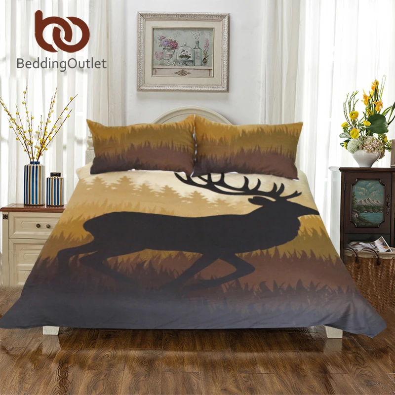 Beddingoutlet Deer Bedding Set Queen Forest Moose Duvet Cover Set