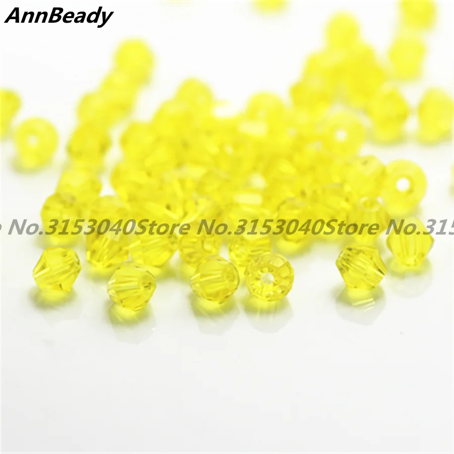 

AnnBeady 100pcs Yellow Color 4mm Bicone Crystal Beads Glass Beads Loose Spacer Beads DIY Jewelry Making Austria Crystal Beads