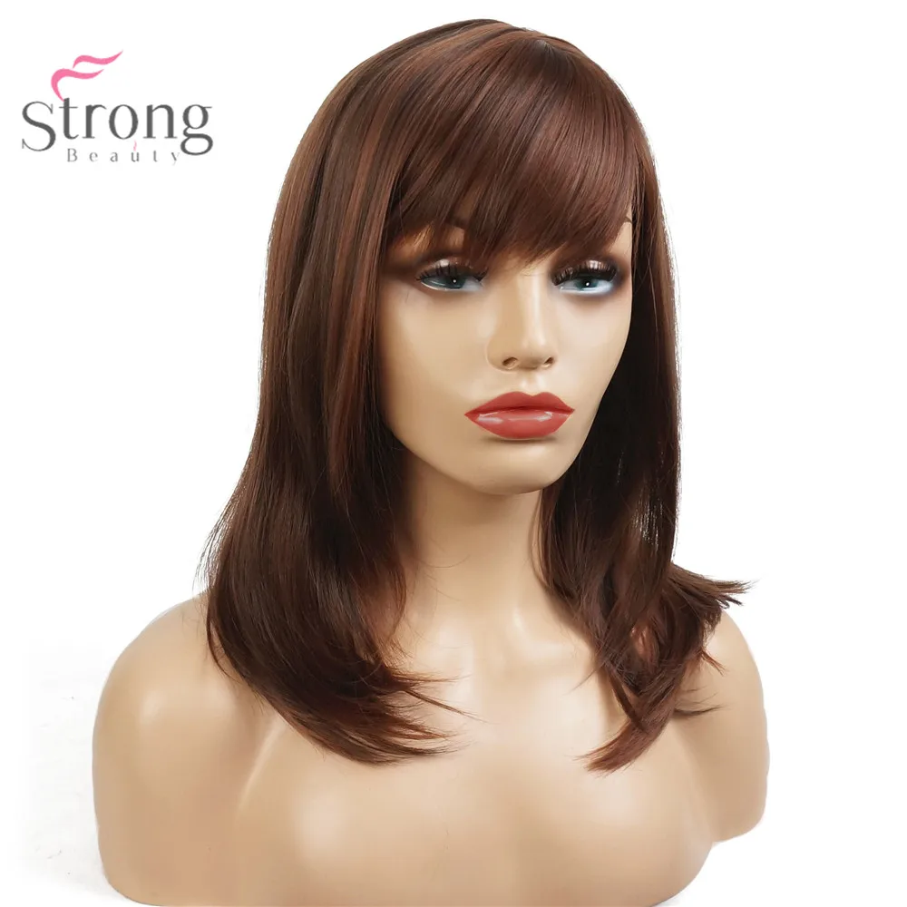 

StrongBeauty Auburn Long Straight Wig Bob Neat Bang Hairstyle Women Synthetic Full Wigs