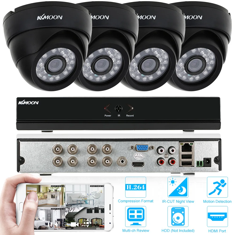 

KKMOON 8CH H.264 960H/D1 DVR Security System with 4pcs 800TVL IR-CUT Night View CCTV Camera for Home Surveillance System Kit