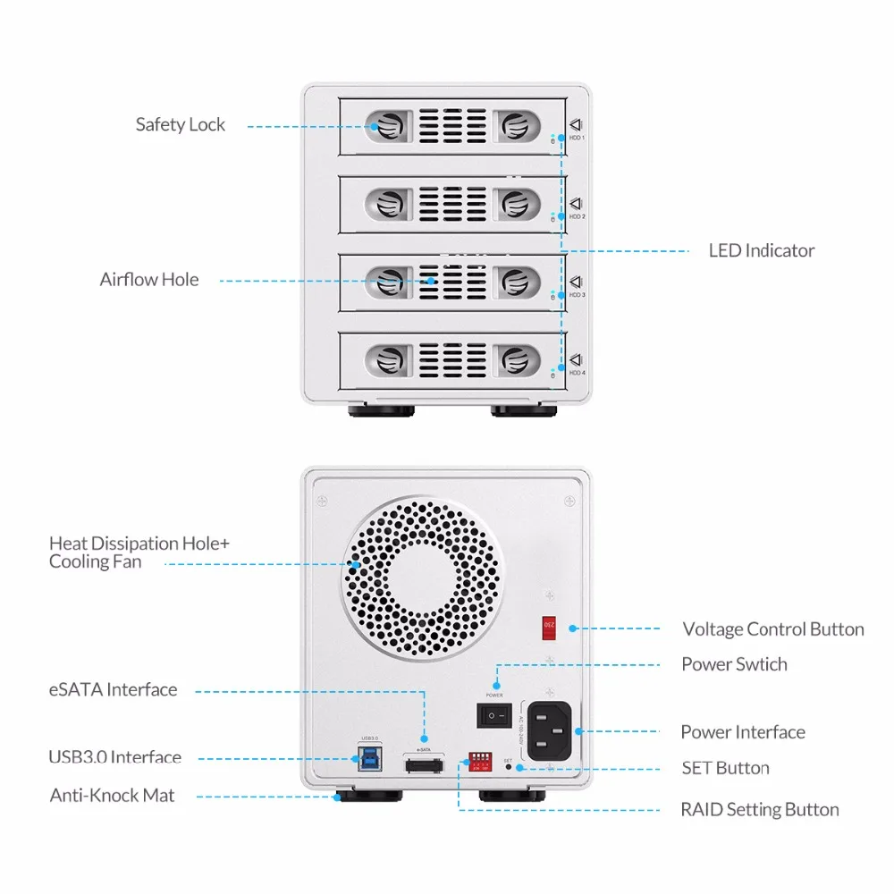 ORICO 3549RUS3 без инструментов алюминиевый 4 отсек 3," SATA2.0 USB3.0& eSATA HDD внешняя док-станция RAID функция 4*8 ТБ HDD Чехол