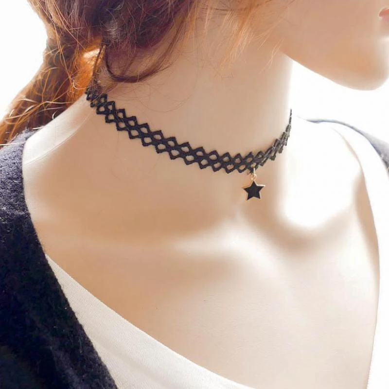 HoBST Black Velvet Choker Necklaces Set Gothic Stretch Tattoo Choker Elastic Tassel Pendant Necklaces for Women Girls 