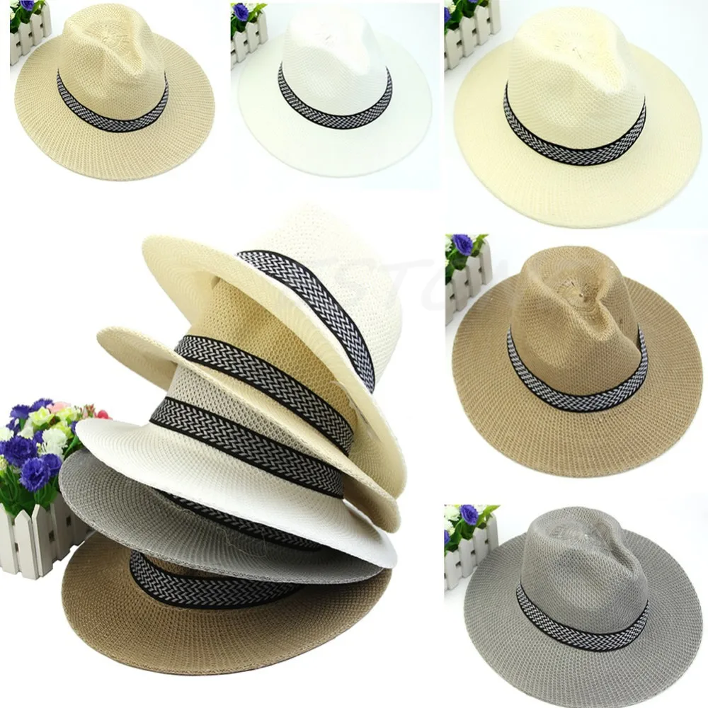 

Chic Women Mens Summer Fedora Trilby Panama Straw Hat Beach Sunhat Gangster Cap
