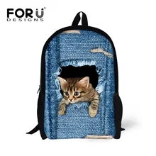 Forudesigns niños mochilas lindo 3d animal gato mochila de mezclilla para niños chicos chicas casual kids school book bag mochila