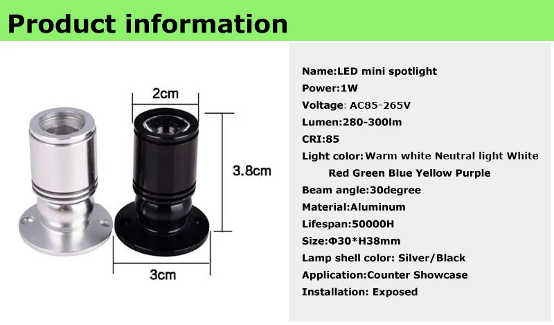1W exposed LED mini spotlight AC220V for counter jewellery showcase cabinet light series circuit0