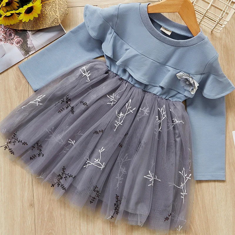 Коллекция года, платье для девочек Брендовые платья принцессы осеннее детское платье с длинными рукавами и принтом для девочек детская одежда для детей возрастом от 3 до 7 лет, весеннее платье