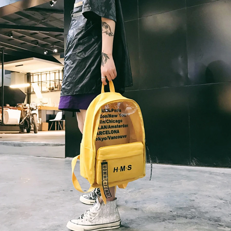 2018 Harajuku прозрачный холст письмо для женщин рюкзаки школьные ранцы подростков