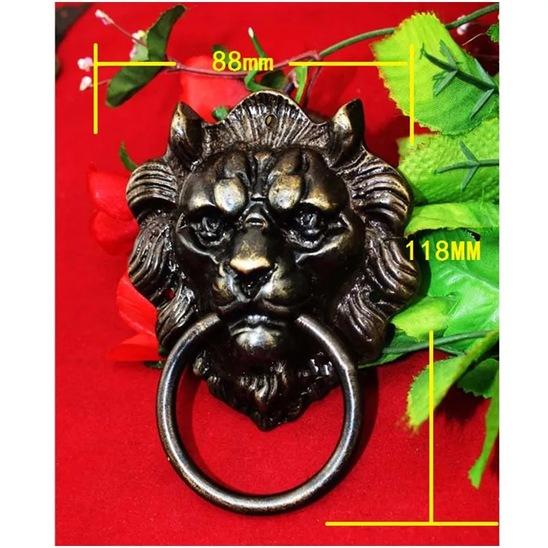 Brass Chinese Vintage Animal Beast Head Furniture Door Pull Handle,88