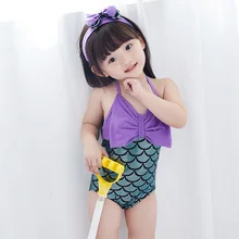 От 1 до 6 лет модная летняя новая одежда для маленьких девочек принт купальник Детский ванный Комплект комбинезон для детей принцессы для девочек с большим бантом купальник