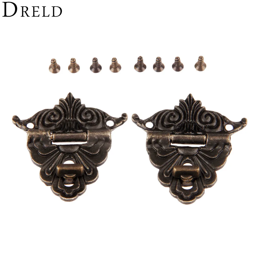 DRELD 2Pcs Antique Bronze Latches Funiture Hardware Decorative Jewelry
