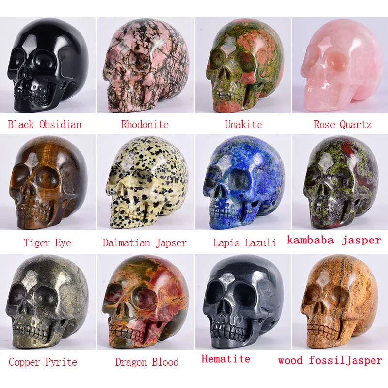 

3 inch Hand Carved Natural Stone Skull Figurine Refinement Crystal Statue Realistic Feng shui Healing Home Ornament Art Collecti