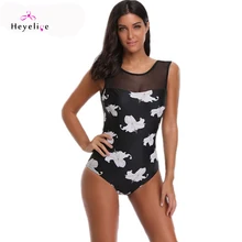 Сексуальная сетчатая одежда для плавания для женщин Высокий ворот, принт купальные костюмы повязки спортивные купальники с высоким вырезом Монокини пляжные купальники Одежда