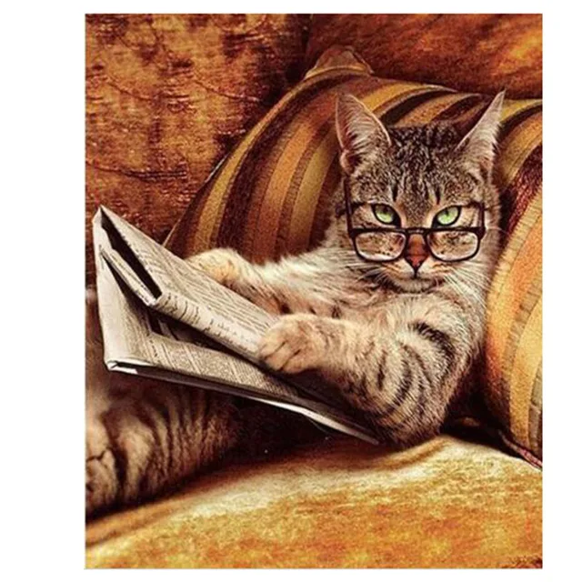 Новый Рукоделие Очки Кот Лежал На Диване, Чтение книги Алмазный Живопись Мозаика Алмаз Вышивка Украшение Дома xsy