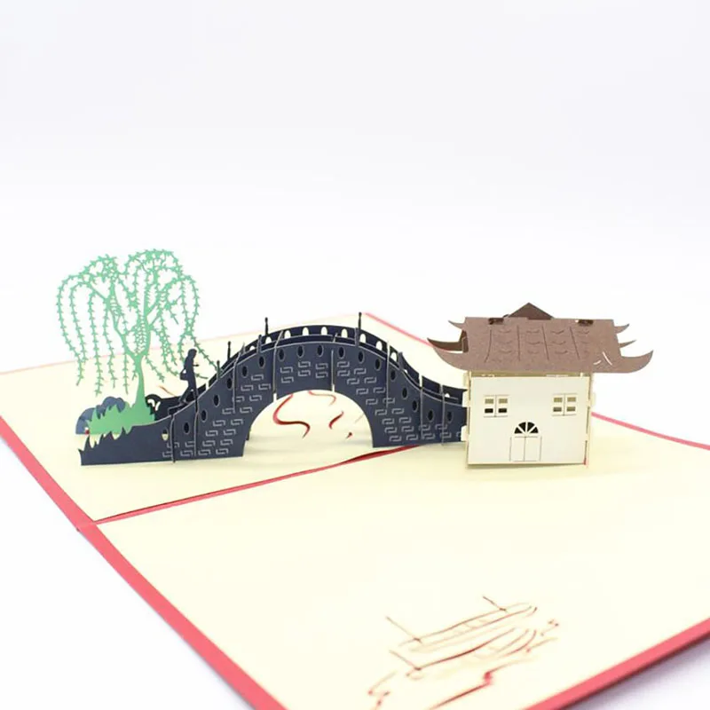  3D Laser Cut Handmade China Suzhou Scenery Bridge River Paper Invitation Greeting Cards PostCard Bu - 32996201704