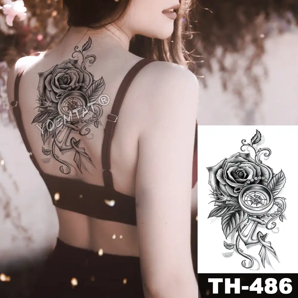 Lily Rose Dream Catcher Waterproof Temporary Tattoo Sticker Black Lace Stars Arm Back Big Tatto Body Art Fake Tatoo For Women Aliexpress