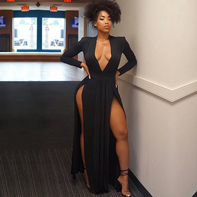 Black plus size bodycon dresses Maxi bodycon dress with split