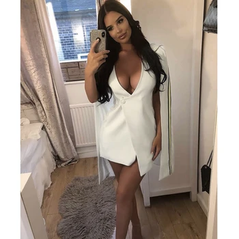 

Elegant Batwin Long Sleeve V Neck Red White Patchwork Button Fashion Dress Vestidos 2018 Celebrity Party Clubwear Good Quality