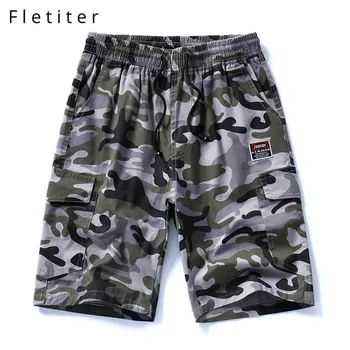 

Fletiter Men's Shorts Summer Fashion Military Trunks French Cotton Casual Hip Hop Male Beach Short Khaki camouflage 2019