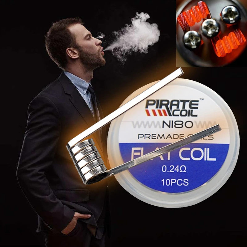 

PIRATE COIL 10 pcs NI80 Nickel Chrome Plate Pre Built Coil Packing Coils For Electronic Cigarette RDA RBA Atomizer Heating Rib