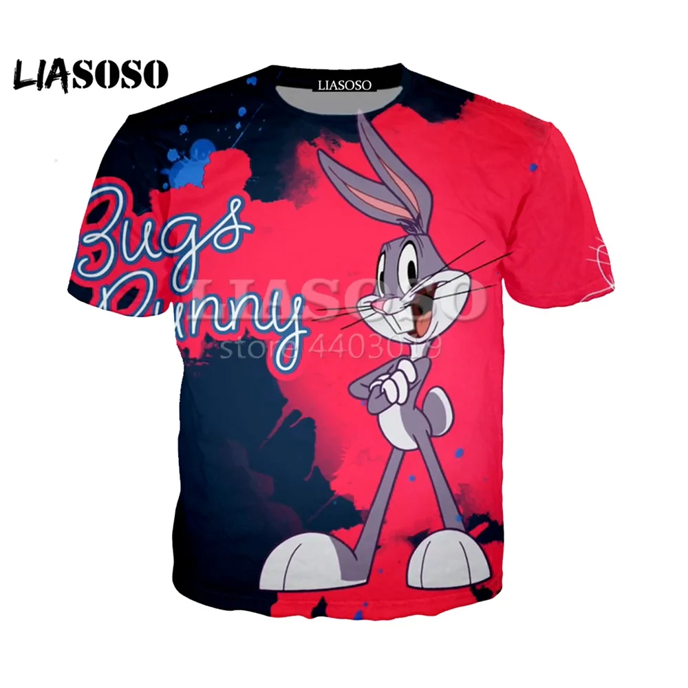

LIASOSO 2018 Summer New 3D Printing Classic cartoon Bugs bunny Women Men Top clothes Casusl Fashion Summer T-shirt SE1056