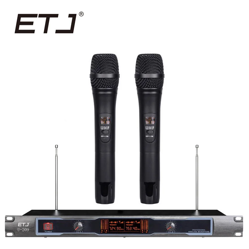 

ETJ Brand Dual Wireless Microphone Karaoke Microfone 2 Handheld Transmitter Hotsale Model U-209