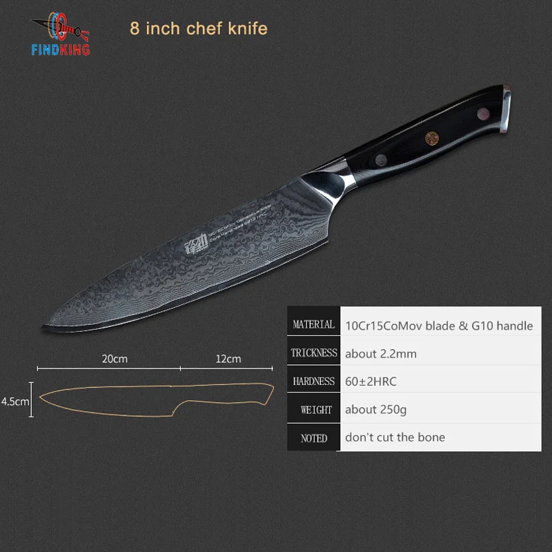 Набор ножей FINDKING G10 шеф нож 8 дюймов 7 сантоку 5 фруктовый 67 слоев из дамасской