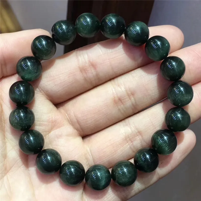 

10.6mm Natural Green Hair Rutilated Quartz Bracelet Women Men Cat Eye Effect Stone Jewelry Love Gift Crsytal Round Beads Jewelry