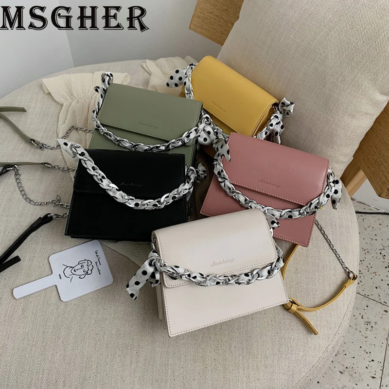 

MSGHER Handbags Women Silk Ribbon Chian Shoulder Bags Luxtury Designer Small Bags Classic Hasp Crossbody Bags Ladies